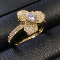 デザインリング K18YG ハーフエタニティ フラワーモチーフ メインD:0.42ct/メレD:0.65ct  ☆苦楽園店☆