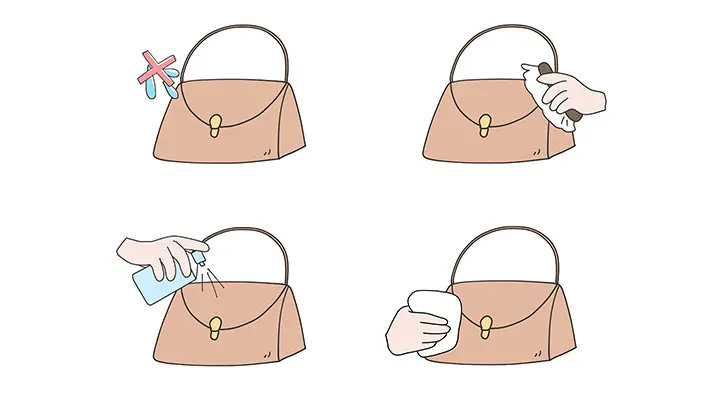 エナメルバッグのお手入れ方法のイラスト