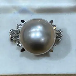 田崎真珠 ジュエリー リング 白蝶真珠 12.8mm メレD0.43 PT900