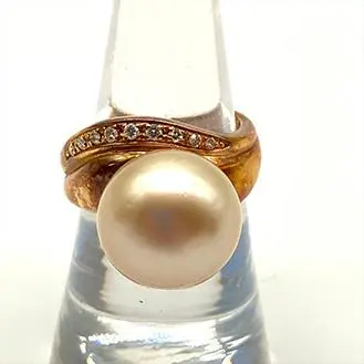 田崎真珠 パールリング 0.09ct K18YG パール幅約12.71mm
