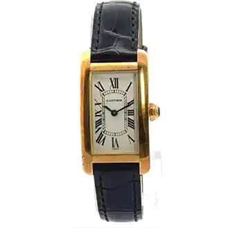 カルティエ タンクアメリカンSM スクエア 2針 K18 革ベルト 腕時計
