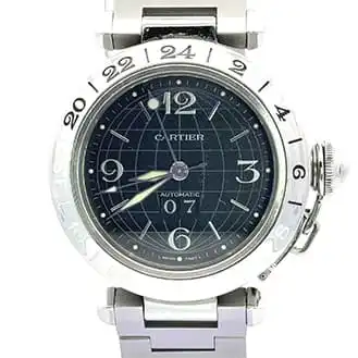 カルティエ パシャ メリディアン ビッグデイト SS 黒文字盤 腕時計