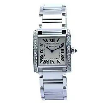 カルティエ タンクフランセーズMM SS QZ ベゼルダイヤ 腕時計