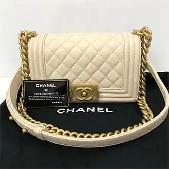 シャネル ボーイシャネル20 チェーンショルダーバッグ ゴールドカラー金具 レザー ベージュ系 A67085 