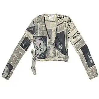ディオール カーディガン ニュースペーパー 英字新聞柄 カシミヤ100% グレー系 レディース サイズ42