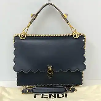 フェンディ キャナイ 2WAY レザー ショルダーバッグ ネイビー系