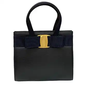 フェラガモ ヴァラ ハンドバッグ 2WAY リザード型押し ネイビー系