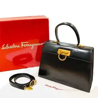 フェラガモ ガンチーニ ハンド カーフ ハンドバッグ ショルダーバッグ 2way ブラック 黒 レディース