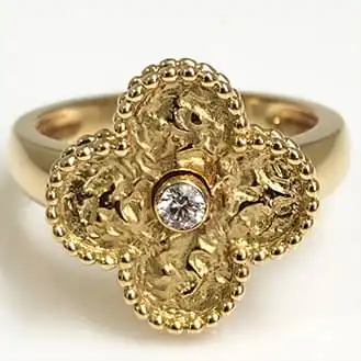 ヴァンクリーフ&アペール ヴィンテージアルハンブラリング K18YG ダイヤ1P #52 №JE388450 指輪