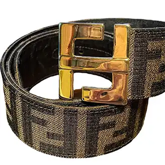 フェンディ FFロゴバックルベルト キャンバス ブラウン系 ゴールドカラーバックル