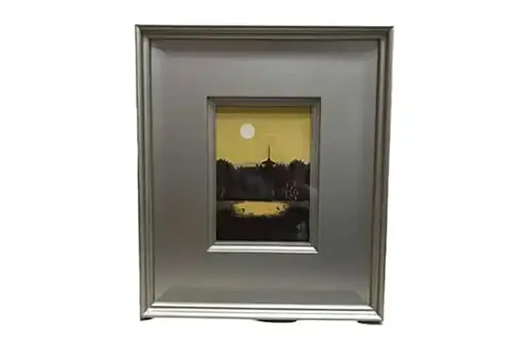 井上稔 作 斑鳩夕照 日本画 金箔 風景画 夕焼け