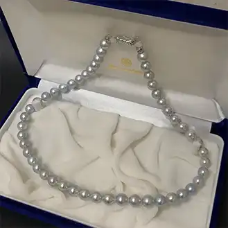 アコヤ真珠
美品 パールネックレス ブルーグレー系 8mm前後 14KT金具 松坂屋購入 ケース付き ブルーグレー