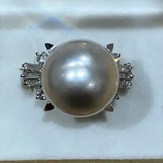 田崎真珠 ジュエリー リング 白蝶真珠 12.8mm メレD0.43 PT900