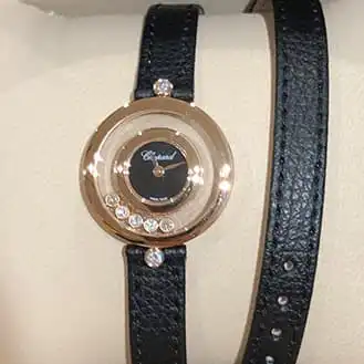 ショパール ハッピーダイヤモンド 750YG 二重革ベルト 5Pダイヤ 腕時計