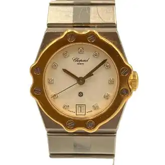 ショパール サンモリッツ デイト 3針 クオーツ 11Pダイヤ 白文字盤 K18YG×SS 稼動品 腕時計