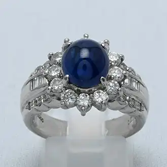 カボションサファイア リング PT900 宝石3.44ct D1.21ct 