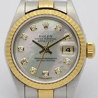 ロレックス デイトジャスト YG×SS シェル文字盤 79173NR F番 保証書あり 腕時計