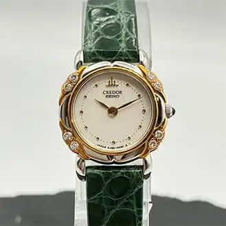 seiko クレドール ダイヤベゼル クォーツ 革ベルト 腕時計 2J80-0030 18KT SS