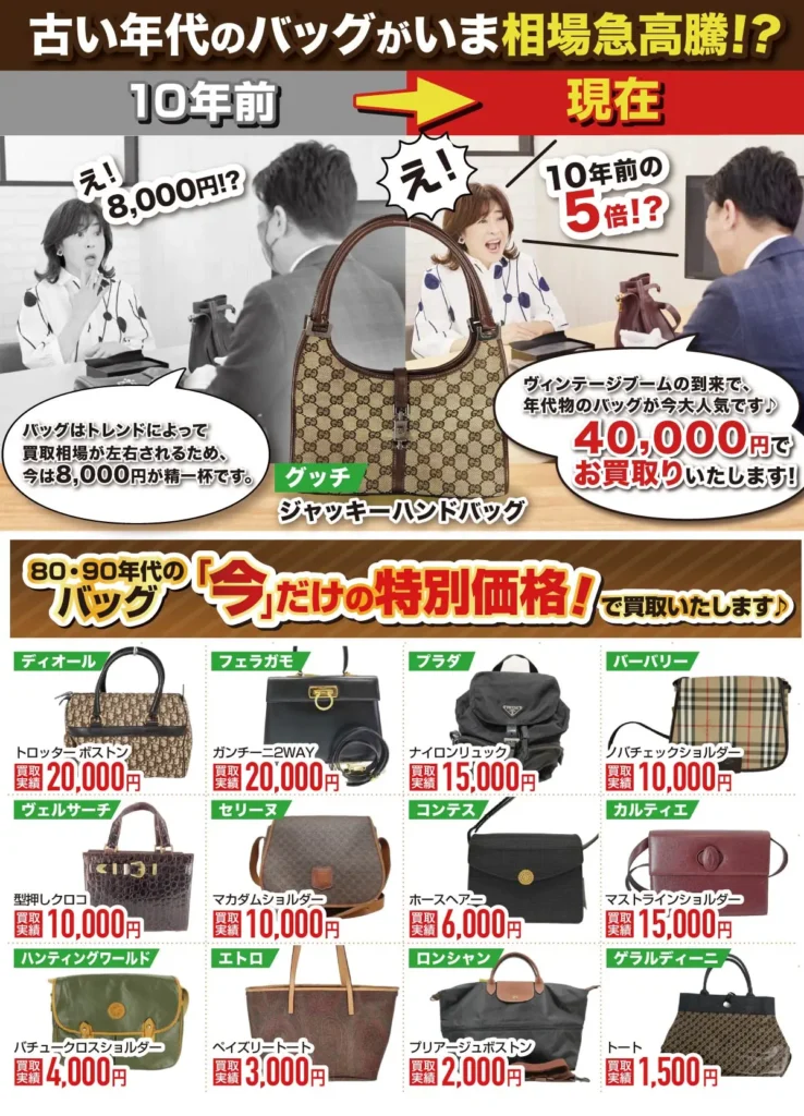 古い年代のバッグが今相場急高騰!?